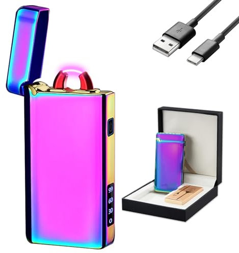 GADATOP Briquet Rechargeable en métal Flamme Arc avec Affichage LED Batterie Parfait pour Allumer Bougies, activités en extérieur et comme Cadeau élégant pour Toutes Les Occasions (Multicolore)