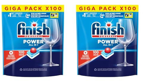 Finish Pastilles Lave-Vaisselle Powerball Comprimé Sans parfum All in One Max - 100 Tablettes Lave-Vaisselle (Lot de 2)