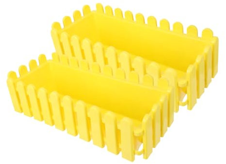 VINTORKY 2Stücke Set Rechteckige Blumenkästen mit Zaun Gelbe Pflanzboxen für Balkon und Garten Pflanzbehälter für Blumen und Gemüse