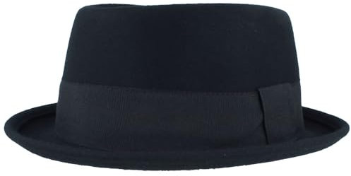 Breiter Rollbarer Filzhut Diamond Wollhut Wasserabweisend Pork Pie Hut knautschbar Marine Unifarbe M