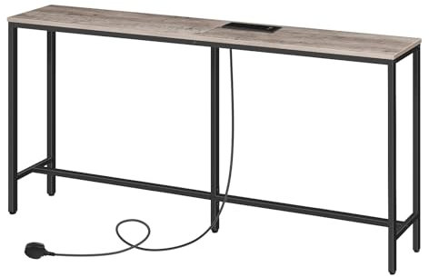 MAHANCRIS Console Table with Power Outlet, 160 cm Narrow Sofa Table, Industrial Entryway Table with USB Ports, Behind Couch Table for Entryway, Hallway, Foyer, Living Room, Bedroom ACTHG16KE01N1