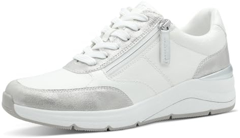 Jana Damen Sneaker flach mit Reißverschluss Vegan, Silber (White/Silver), 41 EU