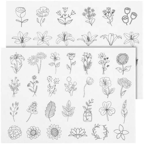 Tofficu 2 Sheets Water Soluble Embroidery Transfer Patterns, Non-Woven Fabric, 15x21cm, Multi-Color, Easy to Use for Crafts and Beginners, Iron on Embroidery Templates