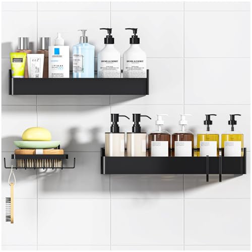 TidyIsles Black Metal Shower Caddy 3P, Rustproof Shower Organizer, Drill-Free & Quick-Dry Shelves for inside with Large Capacity