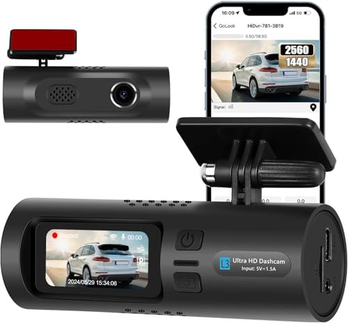 CAMECHO 2K Dashcam Mini, Cámara de Tablero IPS de 1.5 con WiFi, Sensor G, Monitoreo de Estacionamiento, Grabación en Bucle, Ángulo de Visión de 150 Grados para Vigilancia y Seguridad del Vehículo