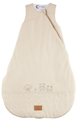 Sterntaler Schlafsack 80 cm Bauernhof - Kinder und Baby Schlafsack aus gemustertem Polycotton mit feuchtigkeitsregulierendem Futter, wattiert, seitliche Kabelöffnung, TOG 1,5 - beige