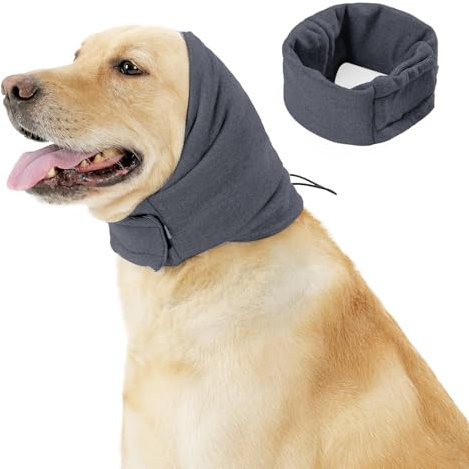RISIPU Dog Earmuffs Dog Soothing Head Cover Dog Ear and Neck Warmer Easy to Wear Adjustable Suitable for Dogs Noise Reduction Soothing Winter Warmth (Gray, S)