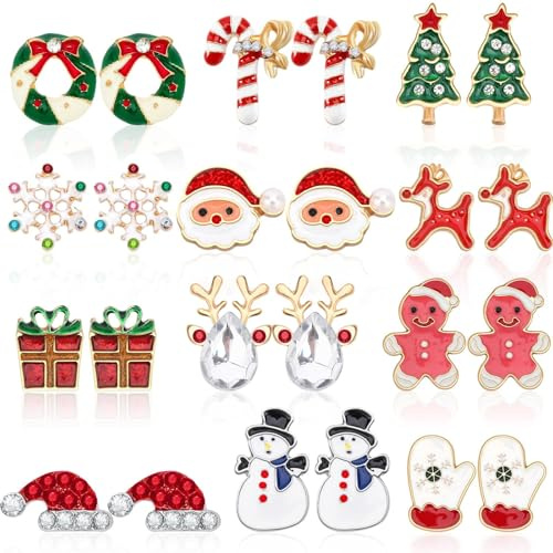 BOARDFEB Weihnachten Ohrringe, Weihnachts Ohrringe Set