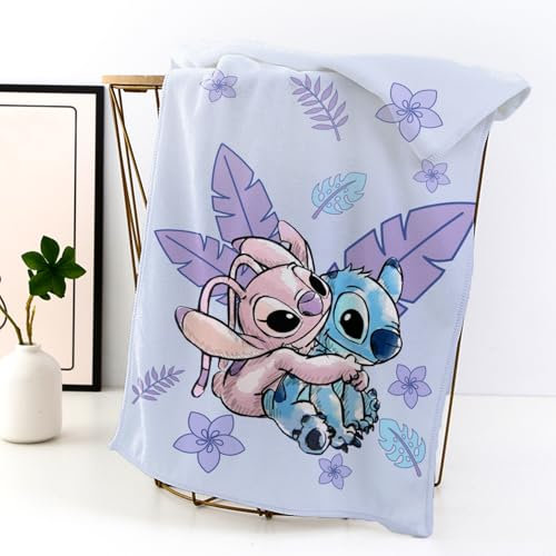 DASIAUTOEM Zeichentrickfilm Decke, Wolldecke Cartoon Anime Flanell Decke, Stitch Fleecedecke 150x130cm, Kuscheldecke Flauschig, Blanket Kuscheldecke Geburtstagsgeschenke Kinder Jungen Mädchen (Blau)