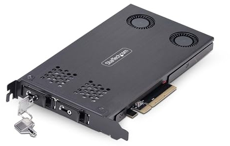 StarTech Rack Móvil Extraíble 2 Bahías M.2 NVMe a PCIe x8 sin Herramientas | Hasta 64Gbps por unidad, Instalación sin herramientas, Cierre con llave, Compatible con PCIe 4.0 y 3.0
