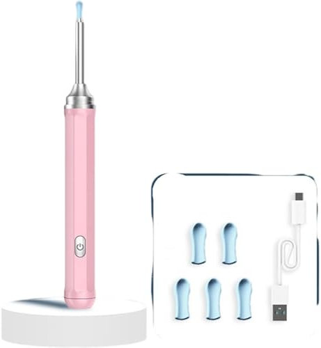 Smart Visual Ear Cleaner Ear Sticks Otoscope USB C Charging Endoscope Wax Removal Tool Earpick MIni Camera Health Care Set,Pink