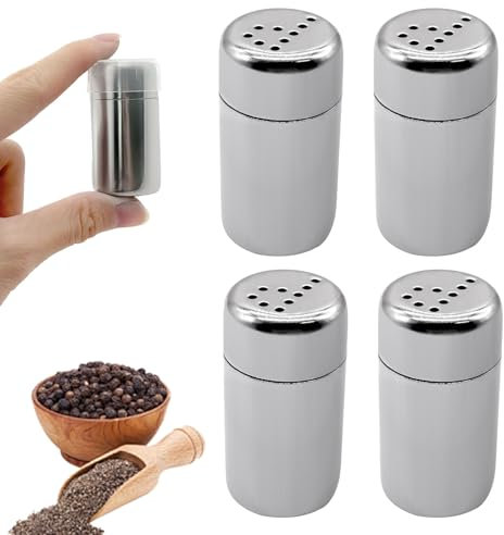 XQMMGO 4 mini saleros de acero inoxidable, pequeños saleros con tapa para el hogar, restaurantes, camping, bento box y barbacoa al aire libre