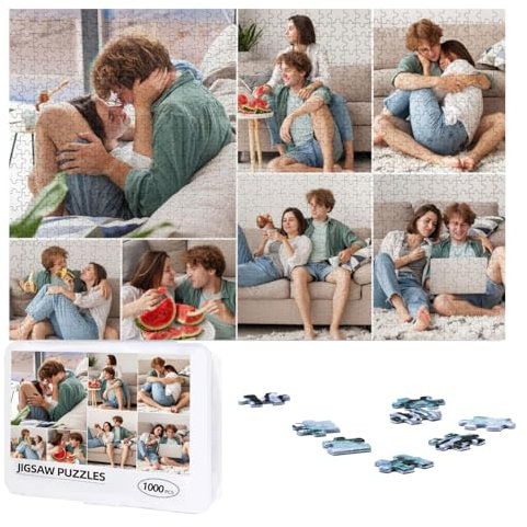 Custom Puzzles with Your 1 to 10 Photos, Text 300, 500, 1000 Pieces Personalised Jigsaw Puzzle Wooden Customised Picture Puzzle Birthday, Wedding, Festivals for Women Men, 1000pcs, 7 Images
