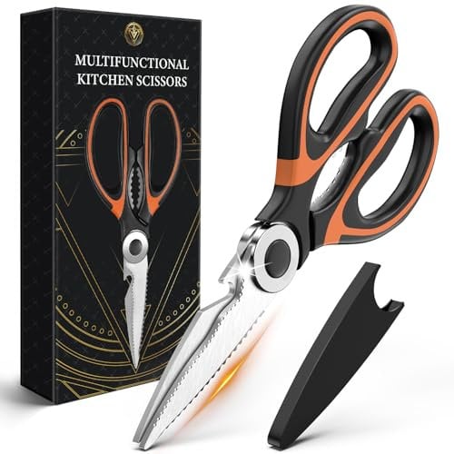 Forbici da Cucina Professionali, 5 In 1 Multifunzionale Forbice da Cucina Acciaio Inox, Affilate Multiuso Forbici con Coprilama e Apribottiglia per Pollo, Pesce, Carne, Verdure, Erbe Aromatiche, Noci