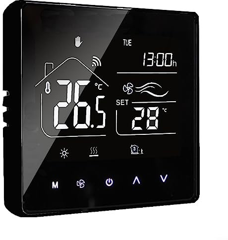 Termostato per climatizzazione e riscaldamento a pavimento con controllo WiFi con programmazione della temperatura e blocco bambini (nero)