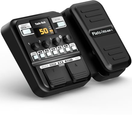 Flatsons KMF-1 Guitar Pedal, 77 Effects Guitar Multi Effects Pedal with 50 Preset, 42 Drum Rhythm, 18 Amp/Cab, Upgraded Color Screen, Aux In, Guitar Tuner Looper Expression Wah Volume Distortion Pedal