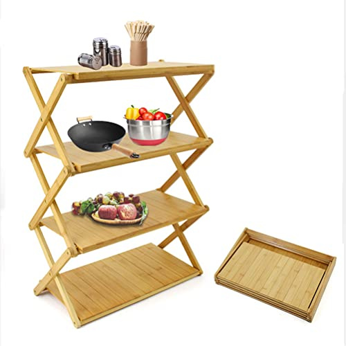 Tragbares faltbares Campingregal mit Bambusplatte, Outdoor-Klappschrank für Camping, Küche, Teleskop-Regal mit 4 Ebenen, für Grillen im Freien