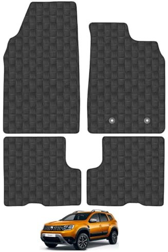 Dacia Duster (2018+) [With Passanger Drawer] Heavy Duty Thick Rubber Car Mats Accessories Tailored Fit Front Rear Set Compatible Accessory Waterproof Durable Non-Slip 5mm Protection with Clips