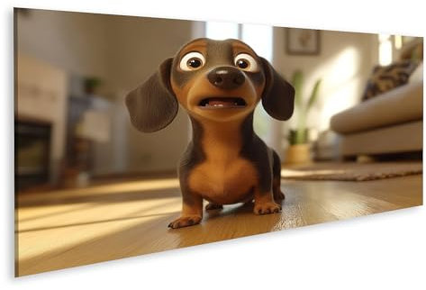 islandburner Bild auf Leinwand Überraschter Dackel im Wohnzimmer Bilder Wandbilder Poster