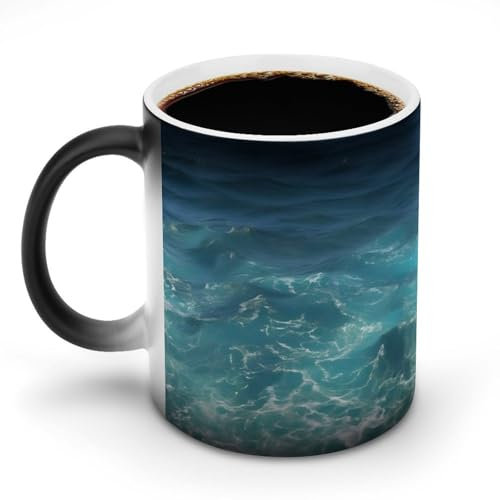 HETVBNS The Blue Sea Tasse thermochromique en céramique 355 ml - Tasse amusante et magique - Changement de chaleur - Cadeau fantaisie pour la famille, les amis, un anniversaire