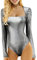 Metallic Body Damen Langarm Bodysuit Glänzende Ballettanzug Silber Glitzer Karneval Kostüm Lack Body Damen Glänzend Gymnastikanzug Galaxy Oberteil Ballettbody Black S