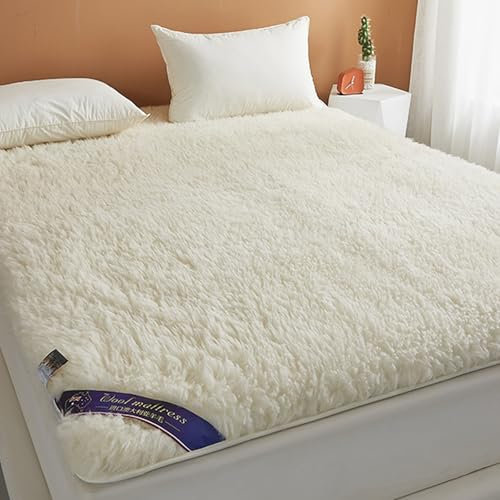 SDCGB Premium Schafwollvlies Matratzenschoner 100% Waschbar und Umkehrbare Matratzenschutz aus Wolle Matratze aus Dicker Reiner Wolle für Twin/Full/Queen/King(90 x 200 cm, White)