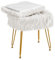 IBUYKE rectangulaire Fausse Fourrure Tabouret vanité avec Stockage, Fausse Fourrure Chaise de Maquillage ottomane, Rond Repose-Pieds tabourets avec 4 Jambes en métal, Blanc WBD022W