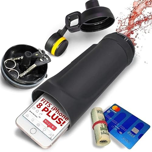 Diversion Safe - Botella de agua de acero inoxidable con compartimento oculto para tarjetas, llaves, dinero en efectivo y objetos de valor, botella aislada para bebidas frías y calientes, 18 onzas