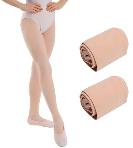 Lancry 2 pares de medias de ballet con pies 80D para niñas, color carne, M