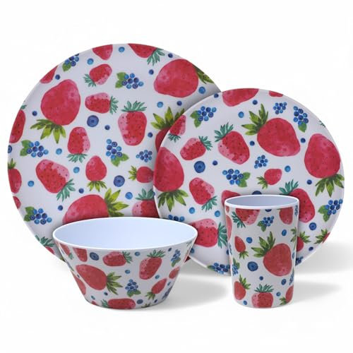 Strawberry Fruit Melamine Dinner Summer Dining Picnic 16 Piece Set