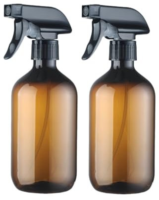 Aurdox Spray Bottles– 500ml Refillable & Durable Fine Mist Plastic Sprayers with Adjustable Nozzle for Hair Care, Essential Oils, Cleaning, Gardening – Amber Empty Water Bottles (2-Pack )