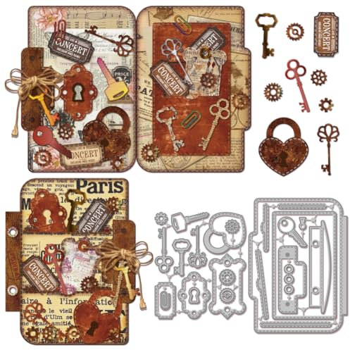 GLOBLELAND Brieftasche Schlüssel Ausrüstung Rahmen Stanzformen Für DIY Scrapbooking Metall Schloss Schneidformen Stanzformen Für Kartenherstellung Prägung Fotoalbum Basteldekoration