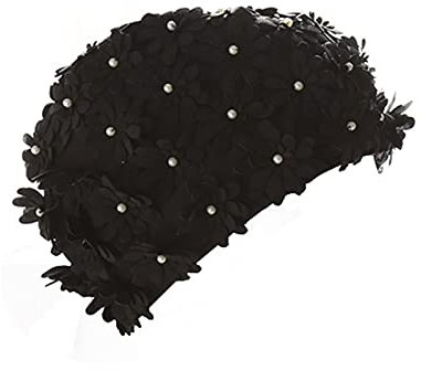 ETZRYSYB Gorro de natación hecho a mano con perlas y flores, protege las orejas para el cabello, para mujer, gorro de piscina (Schwarz)