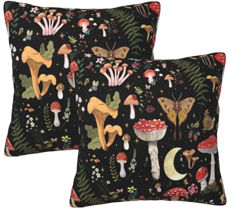 Kissenbezüge 2 Stück Niedlicher Pilzfarn Blätter Gothic Witchy Zierkissenbezüge Moderne Weiche Bett Kissenbezüge, Für Garten, Sofa, Stuhlmöbel, 45x45cm