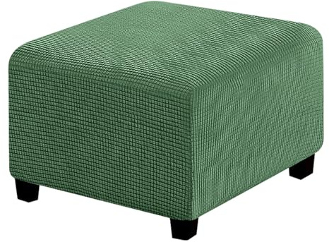 Ottomane Schonbezug Hockerbezug Dehnbarer Atmungsaktiver Waschbarer Ottomanbezug Quadratischer Fußhockerbezug Stretch Bezug Weicher Jacquard Hocker Abdeckung Überzug Protector (Grün, S)