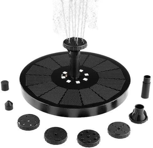 Fontaine à eau solaire flottante de 1,5 W avec 7 buses et lumières LED – Fontaine à énergie solaire pour bain d'oiseaux, jardin, petit étang, aquarium
