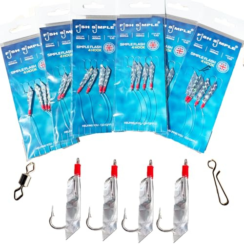 6pk or 12pk Sea Fishing feathers Used By Match Anglers for Mackerel Pollock Bass Cod. Beach, boat, Kayak or Pier - Premium FishSimple® feathers. (Simple FLASH, 6 Pack)