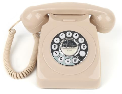 FESTRING Retro Drehtelefon mit Drucktaste, Festnetztelefon mit Wahlwiederholungstaste, klassisches Vintage-Wähltelefon, antikes schnurgebundenes Telefon für Zuhause und Büro (Beige)