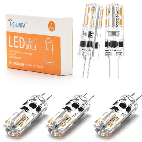 G4 LED Lampen 1.2W Dimmbar Warmweiß 3000K AC/DC 12-24V Mini LED Birne | Leuchtmittel Ersatz 10W-15W G4 Halogen Glühbirne für Küche,Dunstabzugshaube,Büro (5 Pack)