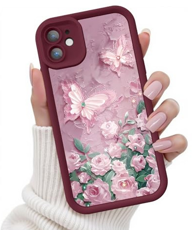 FUXICASE for iPhone 12 Case, Creative Butterfly Pattern Design for Girl Women, Soft Silicone Shockproof Anti-Scratch Protection Phone Cover for iPhone 12 (3D Rose Butterfly)