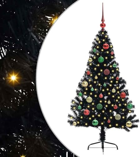 vidaXL Artificial Pre-lit Christmas Tree Black 150 cm PVC, Modern Cone-Shaped Outdoor Christmas Tree, USB Holiday Lighting, LED Display, Festive Seasonal Decor for Living Room Garden