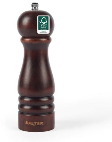 Salter Olea Salz- und Pfeffermühle, manuell, dunkles Buchenholz | FSC®-Certified-Holzkörper, Keramikmahlwerk, stufenlos von grob bis fein einstellbar, 2 gravierte Kappen S und P