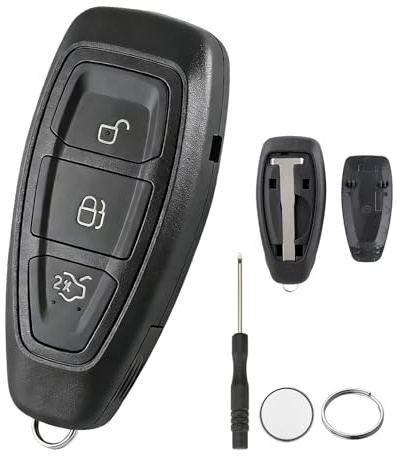 3 Buttons Smart Key Fob Case Shell Replacement for Ford Fiesta Focus Kuga Grand S-Max C-Max Galaxy Mondeo Ford Remote Case Replacement with Battery