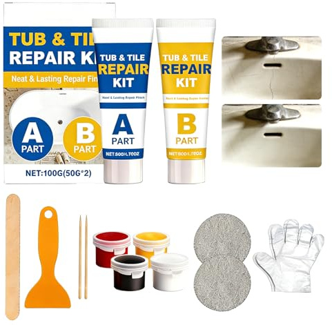Rudfovn Shower Tray Repair Kit, Waterproof Bath Repair Kits for Ceramic Scratches, Holes, Cracks