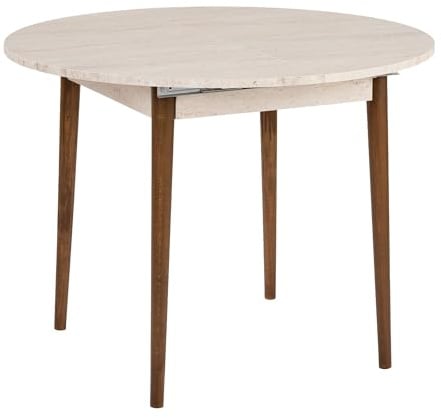Ausziehbarer Esstisch, 100 cm (offen: 131 cm) | 100% melaminbeschichtete Spanplatte, 18 mm Stärke | stilvolle Holzbeine, Travertine & Walnuss-Farben | perfekt für Moderne skandinavische Zuhause