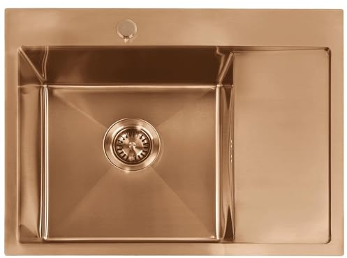 Rea - Évier En Acier - Fin Avec Robinet de Cuisine - Metallo - Rame Spazzolato - 62x48x18,5 cm