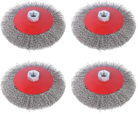 4 Stück Drahtbürste Winkelschleifer: M14 Stahlbürste Akkuschrauber 125mm Drahtbürste Flex Topfbürste Bohrmaschine für Metall und Stein, zum Reinigen, Entzundern, Aufrauen, Entrosten, Garten Unkraut