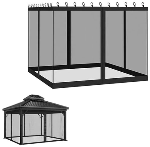 Moustiquaire d'extérieur en 4 Parties， Moustiquaire pour pergola 3 x 3 m, 3 x 3.6 m, 3.6 x 3.6 m, pour Patio Piscine Terrasse Fête (Noir, 3.6 * 3.6M)