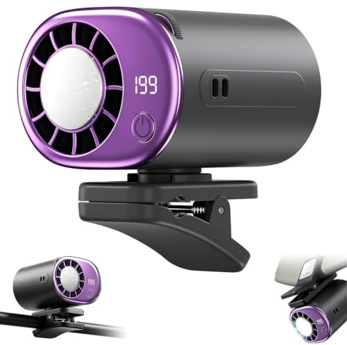 Car Clip On Air Conditioner Fan With LED Display, Car Fans That Blow Cold Air, 16℃ Semi-Cooling 199-Speed Touch Control & 360° Rotation, Hands-Free USB Rechargeable for Auto Office Desk Stroller