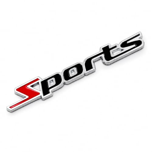 Auto Sport Emblem Badge Sticker 3D Motorsport Schriftzug Metall Look Aufkleber Logo Selbstklebend Fahrzeug Dekor für Auto Motorrad Karosserie Heck Kofferraum Kotflügel Chrom Schwarz Rot 11,5 x 1,5 cm